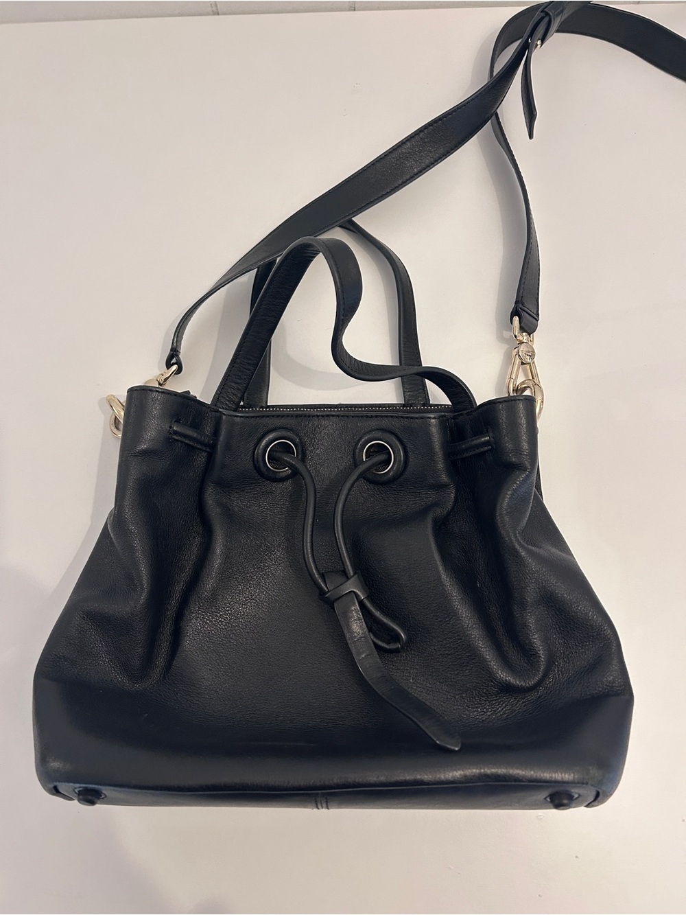 Cole Haan Black Leather Drawstring Shoulder Bag